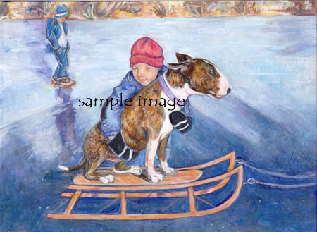 Eric & Bricole , a bull terrier, on sled