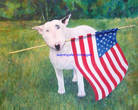 Bull Terrier with Big Stick - a Laidman Dog Print