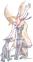 angel and whippets drawing > art print