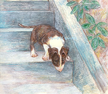 Rory Ventures Out - a Bull Terrier dog print by Roberta Laidman